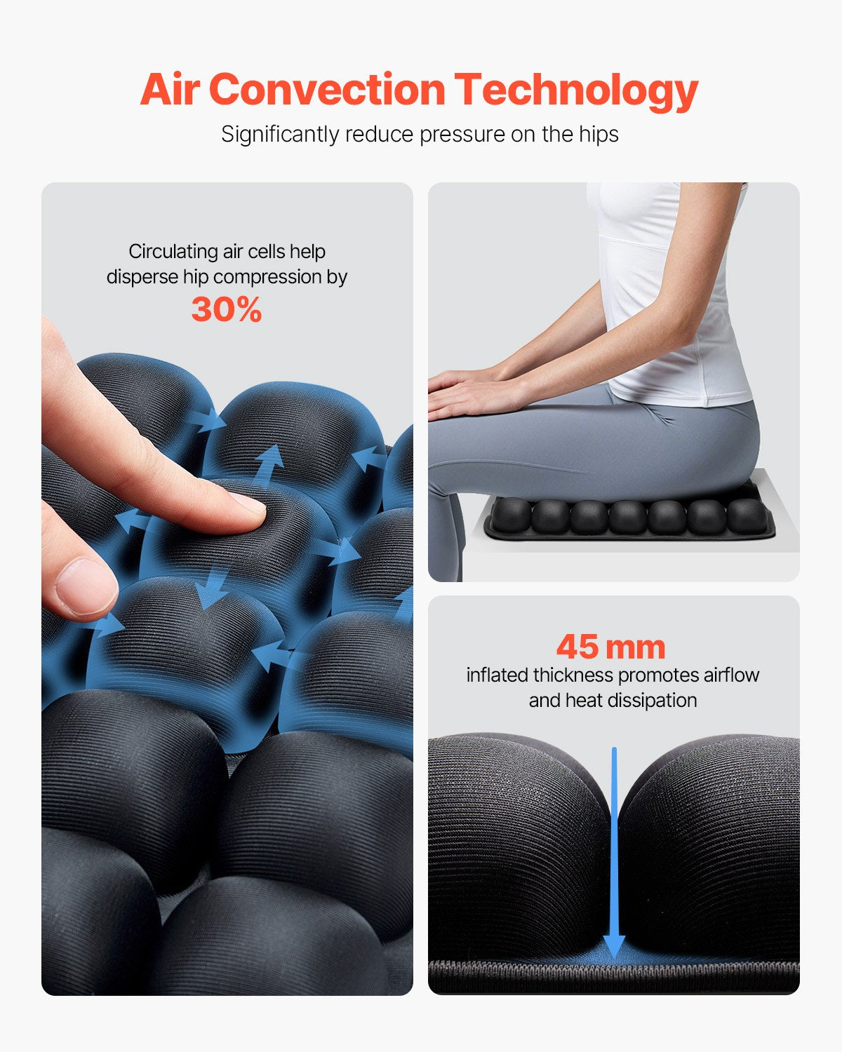 Inflatable Seat Cushion, 3D Air Cell Seat Cushion for Pressure Relief, Lycra & TPU Wheelchair Seat Pad with Manual Pump, Lightweight and Portable for Travel, Office, Car, Airplane