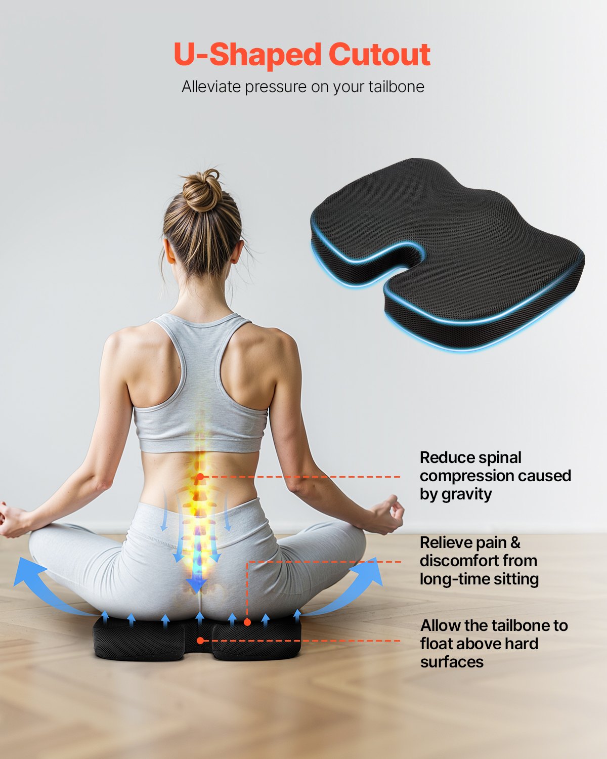 Seat Cushion, Memory Foam Seat Chair Cushion for Pressure Relief, Soft & Breathable Wheelchair Seat Pad with Removable Cover for Travel, Office, Car, Airplane - Lightweight and Portable