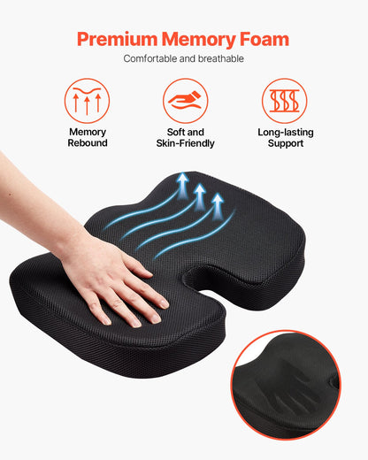 Seat Cushion, Memory Foam Seat Chair Cushion for Pressure Relief, Soft & Breathable Wheelchair Seat Pad with Removable Cover for Travel, Office, Car, Airplane - Lightweight and Portable