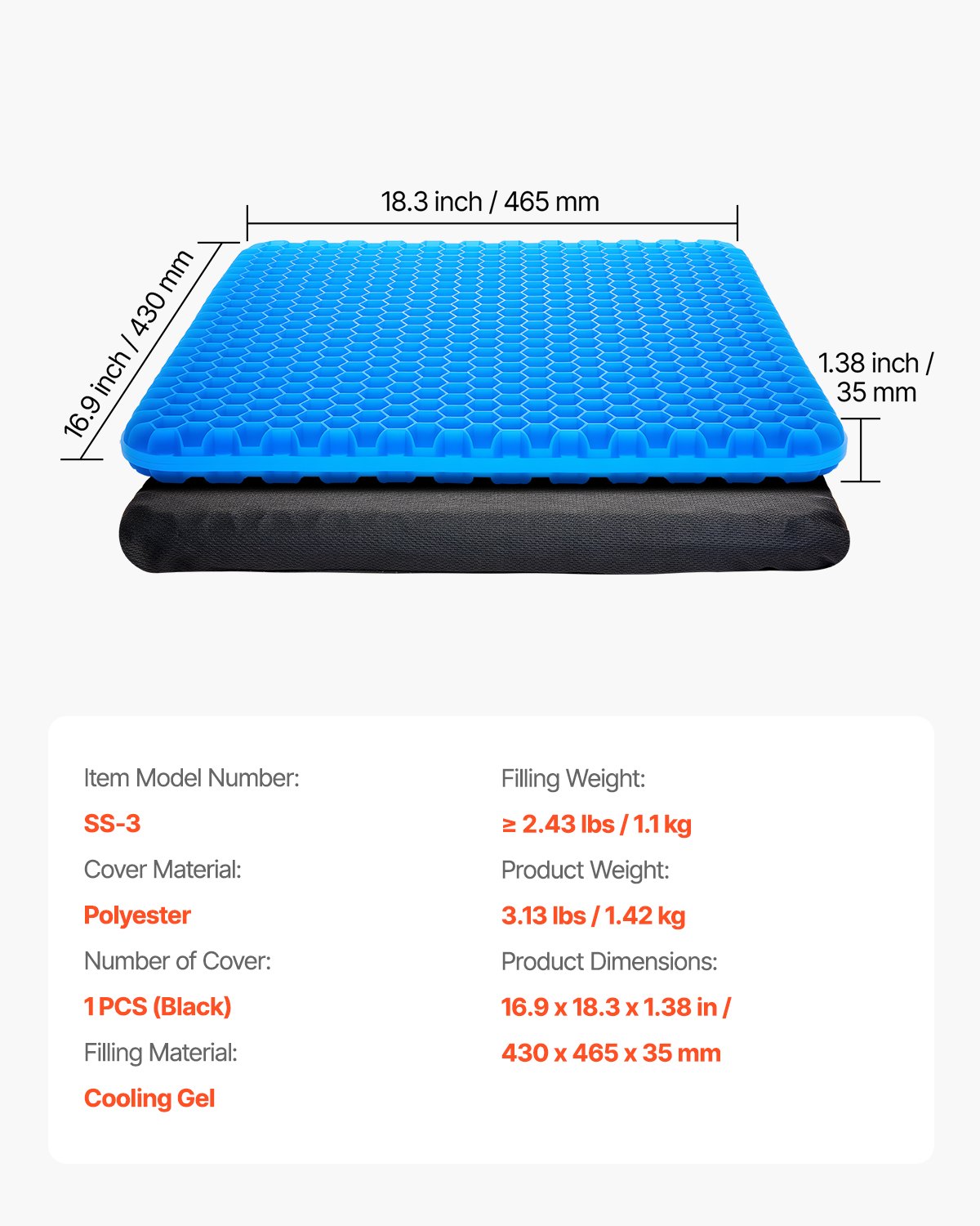 Sittdyna, kylande gel-sittdyna för tryckavlastning, mjuk och andningsbar rullstolssittdyna med avtagbart överdrag, lätt och bärbar för kontor, resor, bil, flygplan