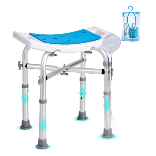 Shower Chair, Adjustable Height Shower Stool with Crossbar Support, Shower Seat for Inside Shower or Tub, Non-Slip Bench Bathtub Stool Seat for Elderly Disabled Handicap, 226.8 kg Capacity
