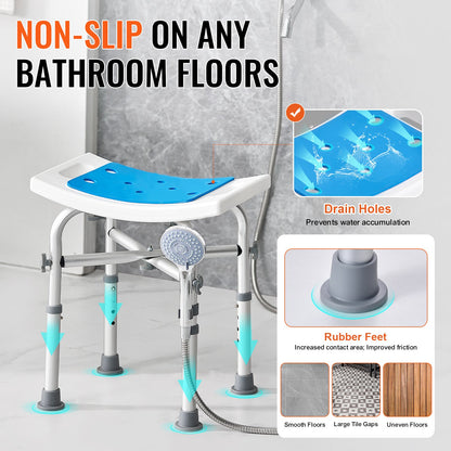 Shower Chair, Adjustable Height Shower Stool with Crossbar Support, Shower Seat for Inside Shower or Tub, Non-Slip Bench Bathtub Stool Seat for Elderly Disabled Handicap, 226.8 kg Capacity