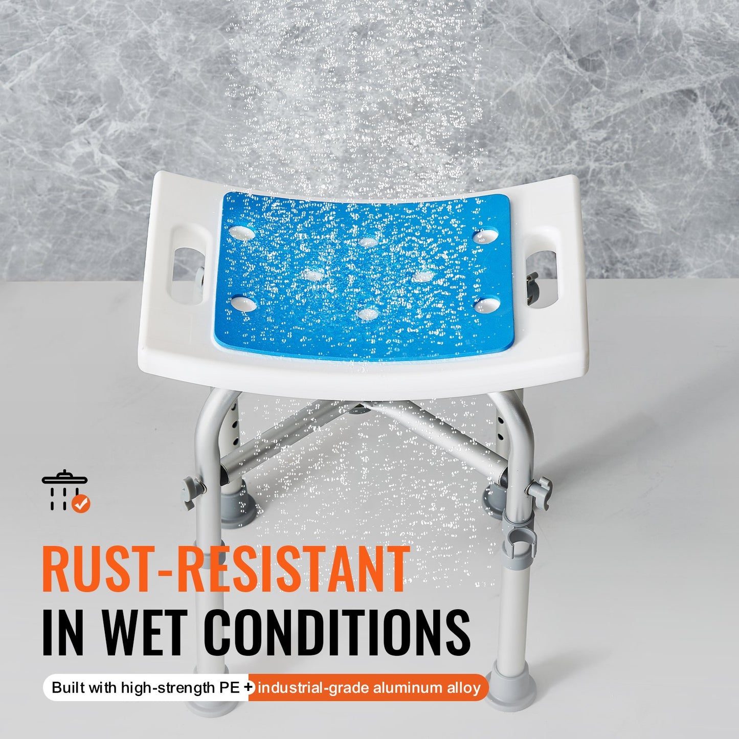 Shower Chair, Adjustable Height Shower Stool with Crossbar Support, Shower Seat for Inside Shower or Tub, Non-Slip Bench Bathtub Stool Seat for Elderly Disabled Handicap, 226.8 kg Capacity