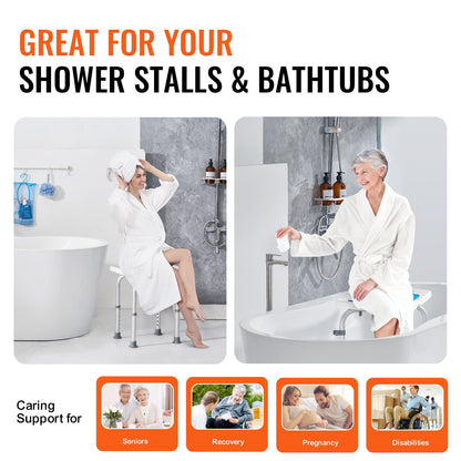 Shower Chair, Adjustable Height Shower Stool, Shower Seat for Inside Shower or Tub, Non-Slip Bench Bathtub Stool Seat for Elderly Disabled Handicap, 158.8 kg Capacity