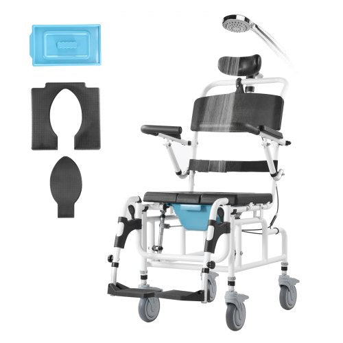 Shower Wheelchair 17.5in/44.5 cm Al Alloy Bathroom Wheelchair for Disabled Adult