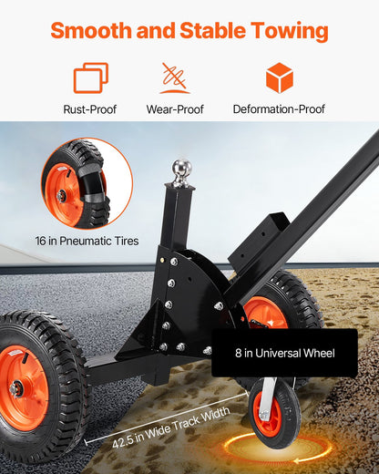 Trailer Dolly, 1500lbs Tongue Weight Capacity, 2 in 1 Trailer Mover with 2 in Ball, 16 in Pneumatic Tires and Universal Wheel, Portable Tow Dolly for Moving Car RV Trailer