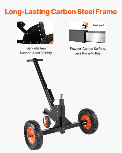 Trailer Dolly, 1500lbs Tongue Weight Capacity, 2 in 1 Trailer Mover with 2 in Ball, 16 in Pneumatic Tires and Universal Wheel, Portable Tow Dolly for Moving Car RV Trailer