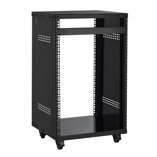 16U AV Rack, 90.7 kg Max Load Capacity, Home Recording Studio Rack with Lockable Caster Wheels, Open Frame Server Cabinet, Special Vent Design, for Audio Video Musical & IT Equipment Mounting
