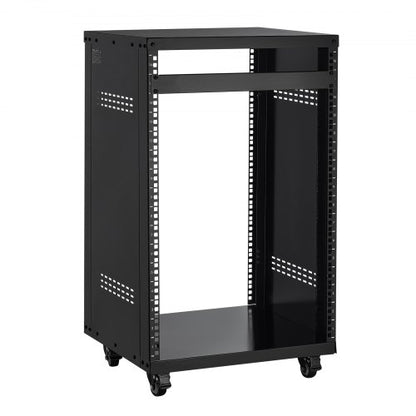 16U AV Rack, 90.7 kg Max Load Capacity, Home Recording Studio Rack with Lockable Caster Wheels, Open Frame Server Cabinet, Special Vent Design, for Audio Video Musical & IT Equipment Mounting