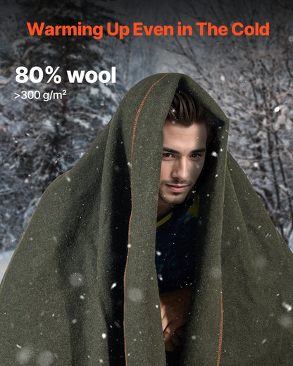 Ullfilt 1,62x2,23m / 64" x 88" Varm för camping, vandring, resor, armégrön