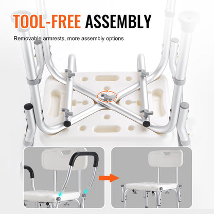 Shower Chair, Shower Seat with Back, Adjustable Height Shower Stool, Shower Chair for Inside Shower Bathtub, Non-slip Bathroom Bench Bath Chair for Elderly Disabled Handicap, 158.8 kg Capacity