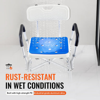 Shower Chair Seat, 400 lbs Capacity, Shower Stool with Crossing Bar, Padded Armrests and Back, Shower Chair for Inside Shower Bathtub, Adjustable Height Bench Bath Chair for Elderly Disabled