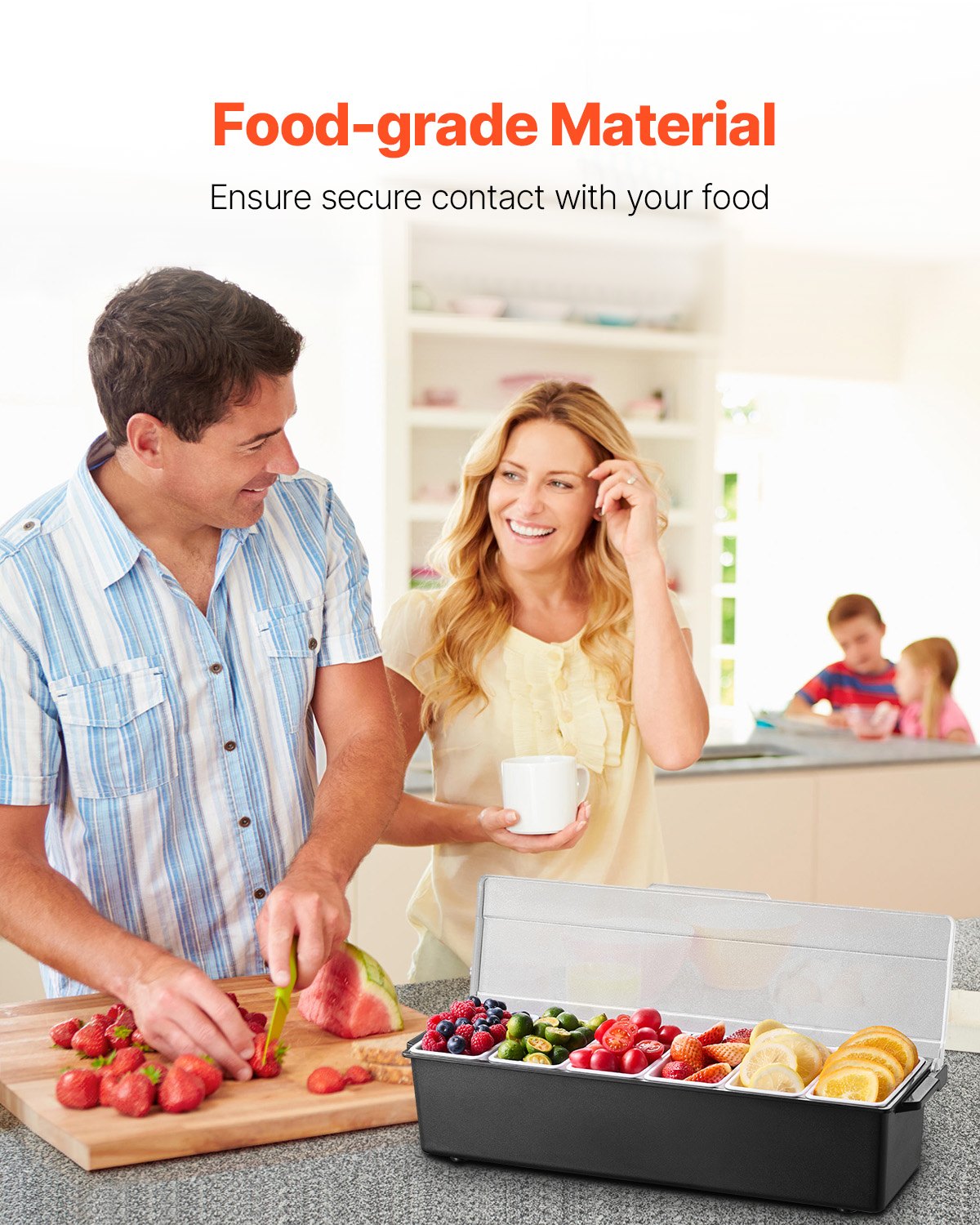 Chilled Condiment Server, 6 Compartment Ice Cooled Condiment Serving Container, Chilled Garnish Tray Bar Caddy with Lid, for Bartending & Serving Taco, Salad, Fruit, Home & Restaurant Supplies