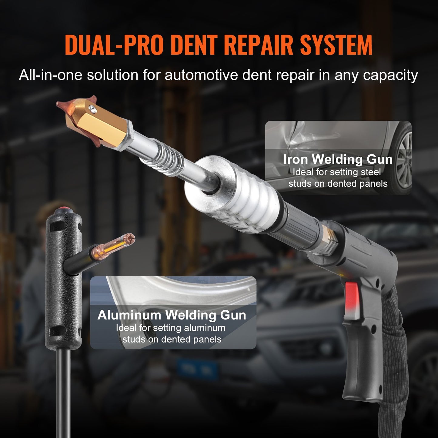 Dual Pro Stud Welder Deluxe AL/Fe Dent Repair Kit, Professional 5KW Welder with Auto/Manual Welding and 10 Modes, Spot Welding Dent Repair Machine for Steel & Aluminum Auto Panels Repair