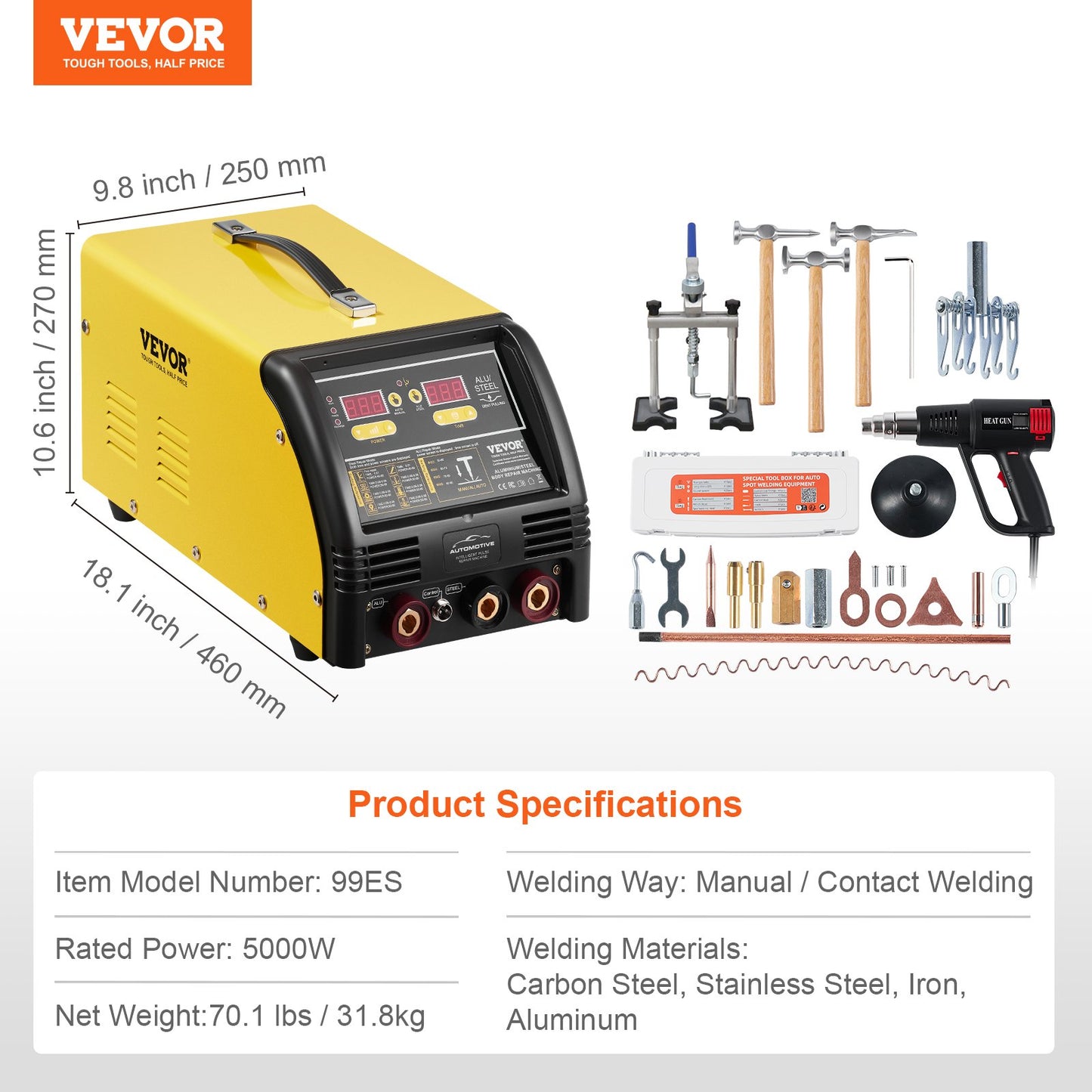 Dual Pro Stud Welder Deluxe AL/Fe Dent Repair Kit, Professional 5KW Welder with Auto/Manual Welding and 10 Modes, Spot Welding Dent Repair Machine for Steel & Aluminum Auto Panels Repair