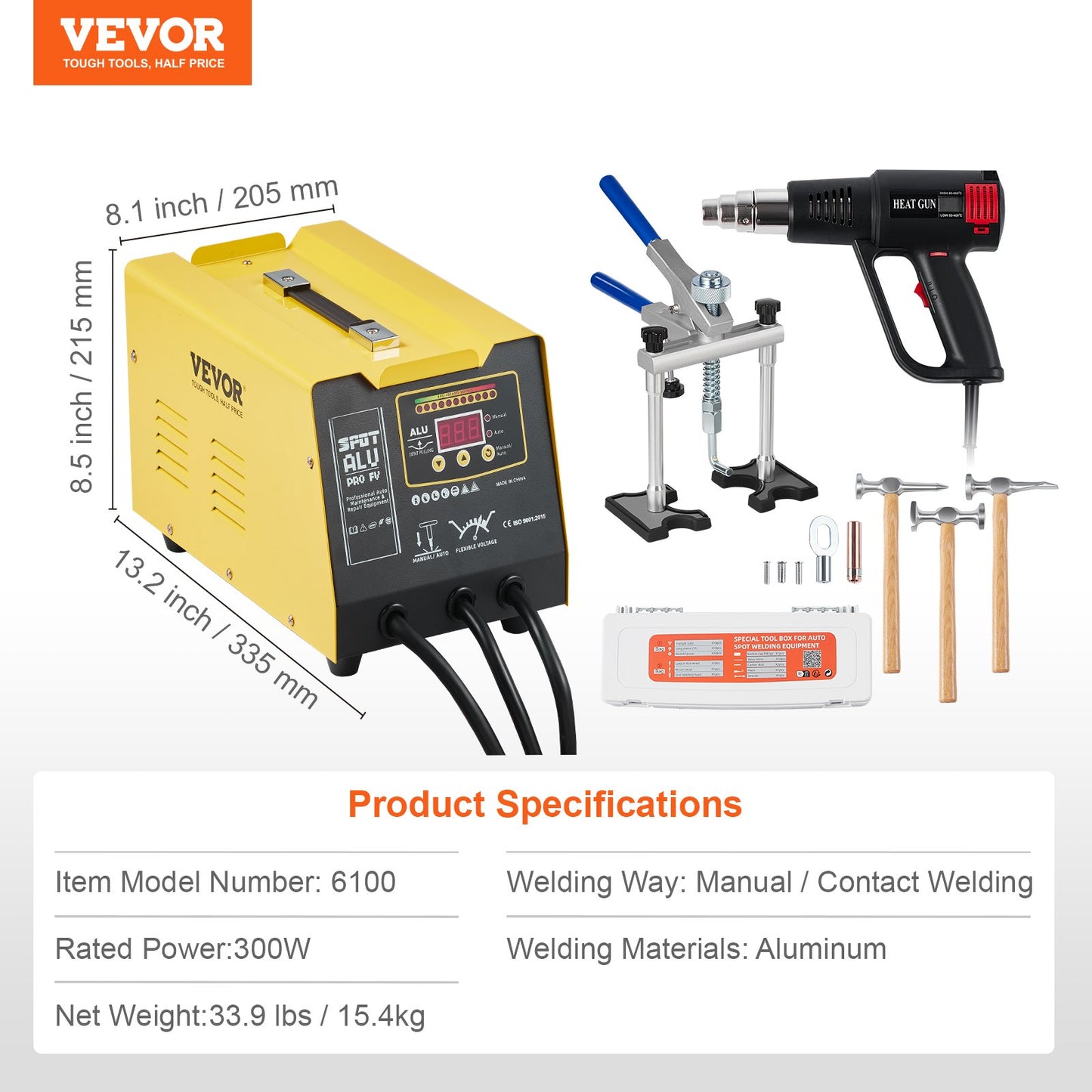 Spot Welder Dent Puller, 300W Stud Welder Dent Repair Kit with Heat Gun, Auto/Manual Welding Mode, Auto Body Spot Welding Dent Repair Machine for Aluminum Car Body Panels Repair