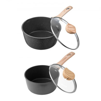 Kastrullset, 1,5 QT och 2,5 QT nonstick-kastrull med glaslock, mångsidiga såsgrytor med avtagbara handtag, kastrull för kök med beläggning, induktionskompatibel, svart