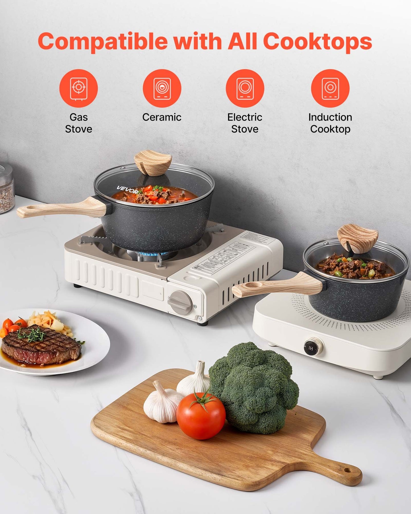 Kastrullset, 1,5 QT och 2,5 QT nonstick-kastrull med glaslock, mångsidiga såsgrytor med avtagbara handtag, kastrull för kök med beläggning, induktionskompatibel, svart