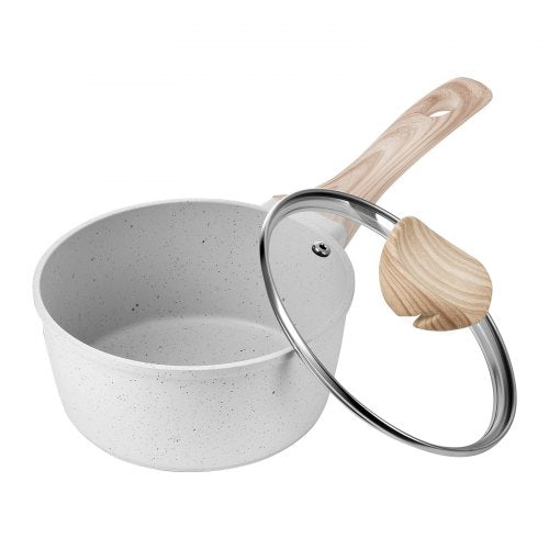 1.5 QT Saucepan, Nonstick Saucepan with Tempered Glass Lid, Multipurpose Cooking Sauce Pot with Detachable Handle, Sauce Pan Small Kitchen Cooking Pot with Coating, Induction Compatible, White