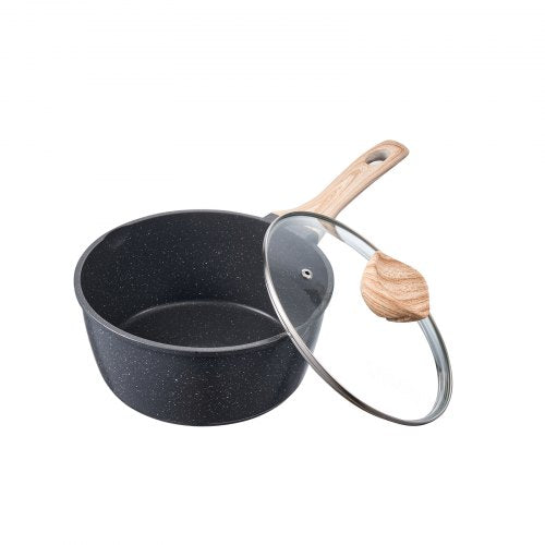 2.5 QT Saucepan, Nonstick Saucepan with Tempered Glass Lid, Multipurpose Cooking Sauce Pot with Detachable Handle, Sauce Pan Small Kitchen Cooking Pot with Coating, Induction Compatible, Black