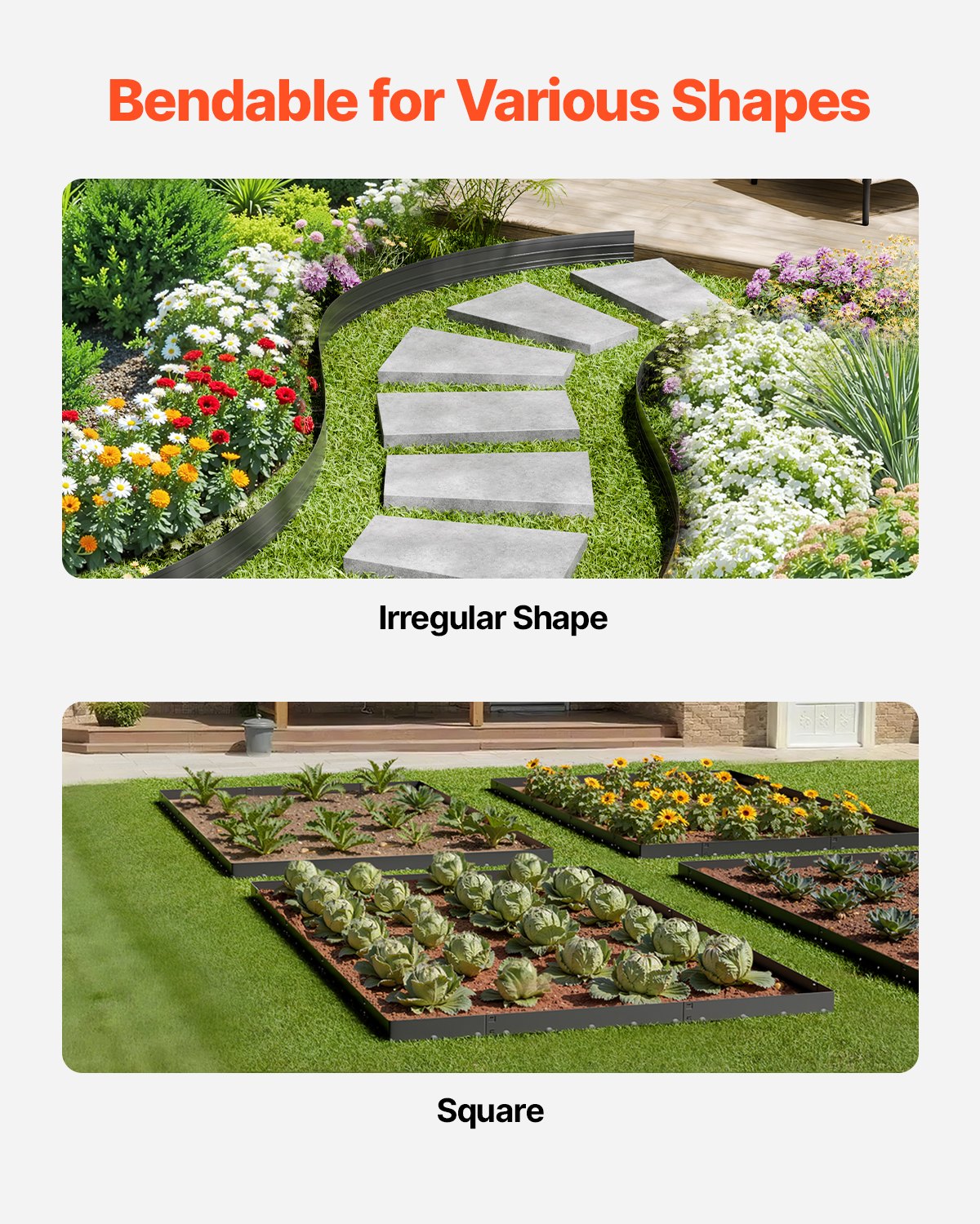 Metallkantlist, 10-pack 60 tum rostbeständig aluminiumlegering landskapskantlist, böjbar trädgårdskant, kraftig gräsmatta kantstaket för blomsterrabatt, trädgårdsgång