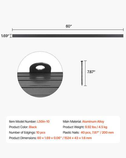 Metallkantlist, 10-pack 60 tum rostbeständig aluminiumlegering landskapskantlist, böjbar trädgårdskant, kraftig gräsmatta kantstaket för blomsterrabatt, trädgårdsgång