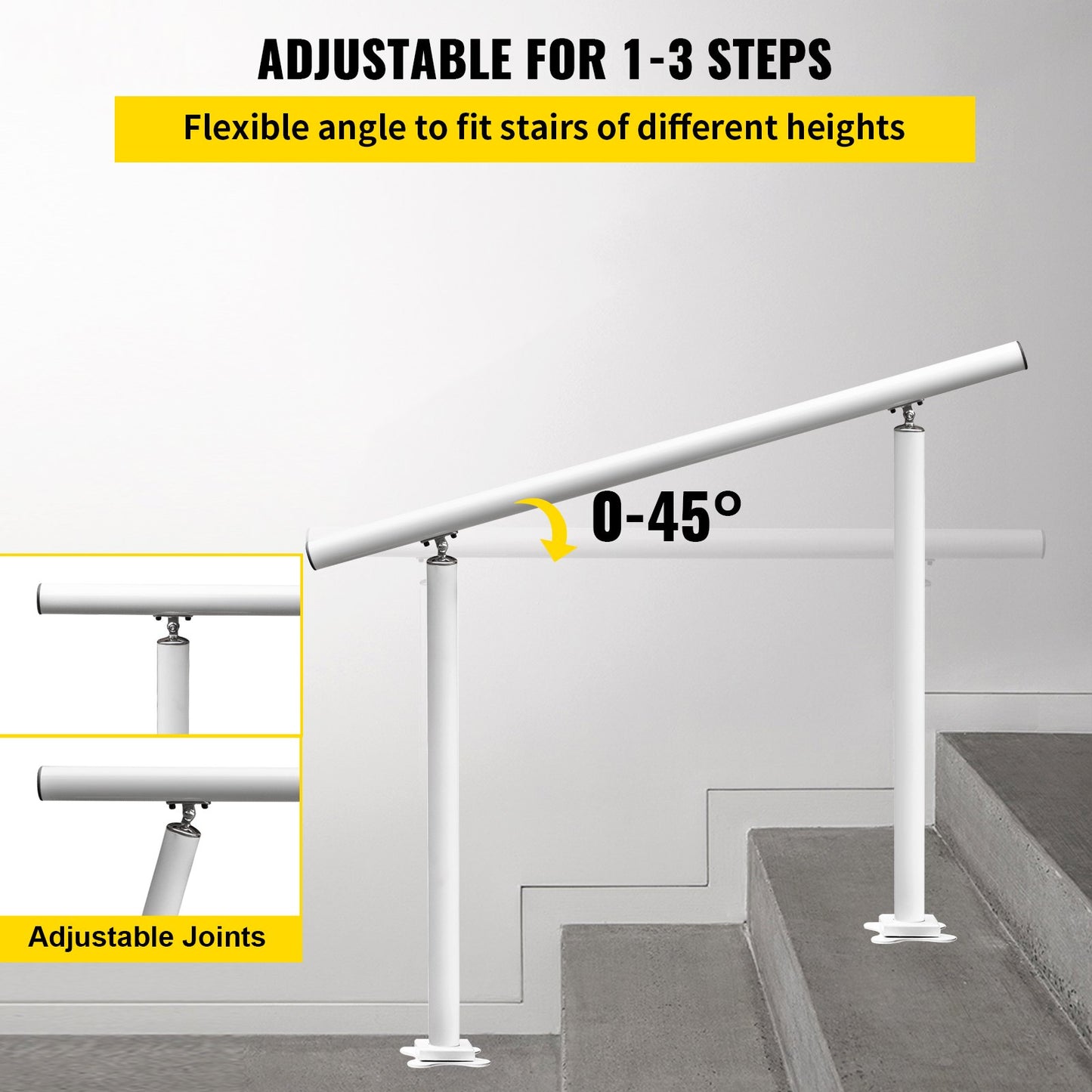 Handrail Outdoor Stairs, 3ft, 34 Inch Outdoor Handrail White Outdoor Stair Railing Adjustable from 0 to 60 Degrees Handrail for Stairs Outdoor White Aluminum Stair Railing for Garden