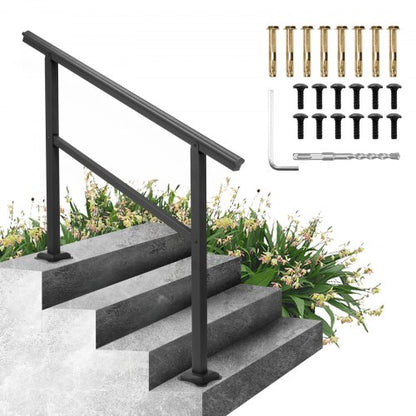 Handrail Banister Outdoor Stairs 48X35.5 Inch Outdoor Handrail Stair Railing Adjustable from 0 to 45 Degrees Handrail for Cross Bar Stairs Outdoor Aluminum Black Stair Railing