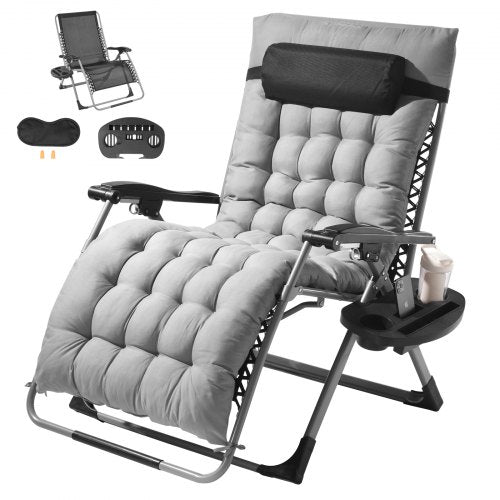Zero Gravity Chair, 33 inch Zero Gravity Recliner Lounge Chair for Indoor and Outdoor, Adjustable Anti Gravity Chair with Cushion, Headrest, Footrest, and Cupholder, 500 lbs, Gray