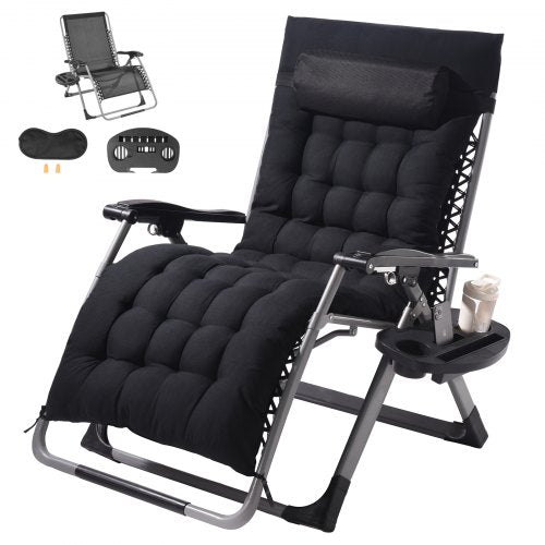 Zero Gravity Chair, 33 inch Zero Gravity Recliner Lounge Chair for Indoor and Outdoor, Adjustable Anti Gravity Chair with Cushion, Headrest, Footrest, and Cupholder, 500 lbs, Black