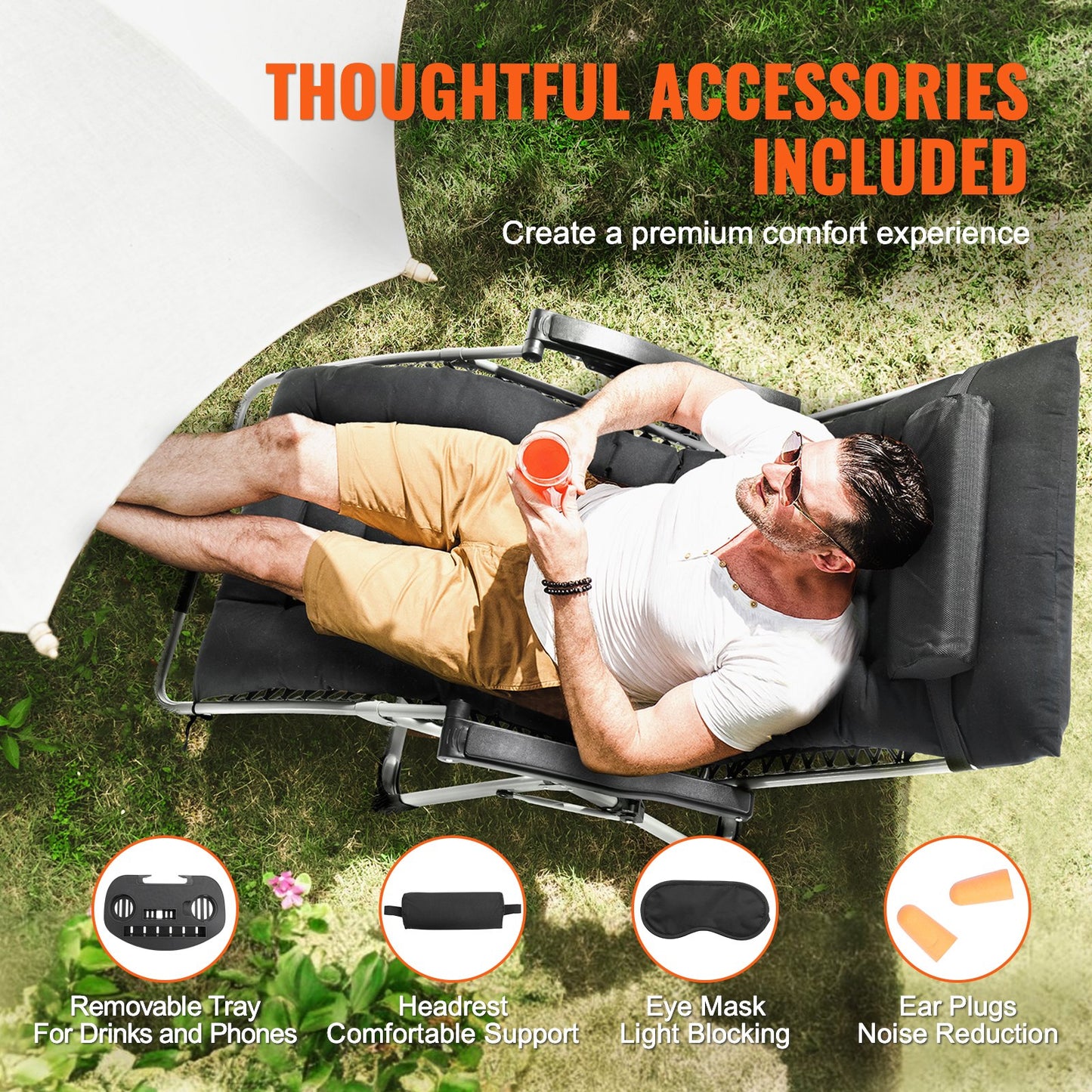 Zero Gravity Chair, 33 inch Zero Gravity Recliner Lounge Chair for Indoor and Outdoor, Adjustable Anti Gravity Chair with Cushion, Headrest, Footrest, and Cupholder, 500 lbs, Black