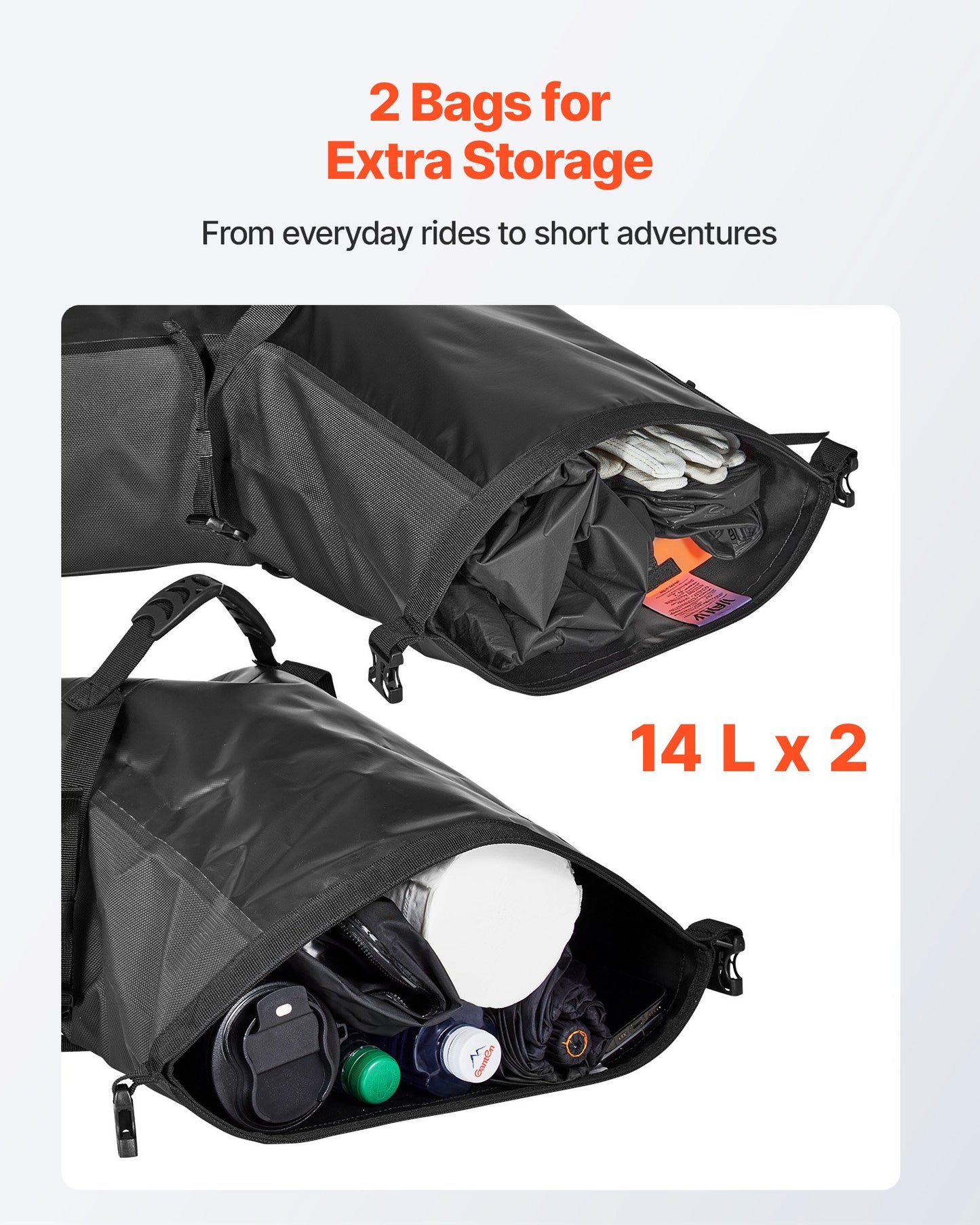 Motorcycle Saddlebags, 28 L (14 L x 2) Large Capacity Side Saddle Bags Compatible with Most Motorcycles, Waterproof Outdoor Sports Motorbike Luggage Storage Shoulder Bag with Bottom Strap, Black