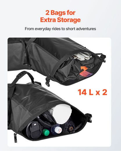 Motorcycle Saddlebags, 28 L (14 L x 2) Large Capacity Side Saddle Bags Compatible with Most Motorcycles, Waterproof Outdoor Sports Motorbike Luggage Storage Shoulder Bag with Bottom Strap, Black