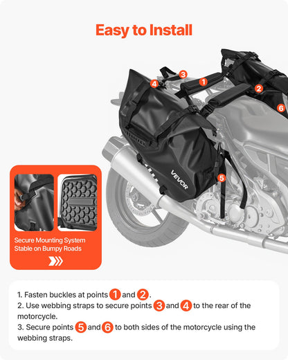 Motorcycle Saddlebags, 28 L (14 L x 2) Large Capacity Side Saddle Bags Compatible with Most Motorcycles, Waterproof Outdoor Sports Motorbike Luggage Storage Shoulder Bag with Bottom Strap, Black