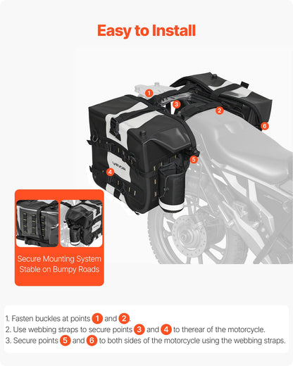 Motorcykelsadelväska, 56 L (28 L x 2) Stor sidosadelväska Kompatibel med de flesta motorcyklar, Vattentätt tyg Utomhussporter Motorcykelbagageförvaring med avtagbar innerväska, Svart