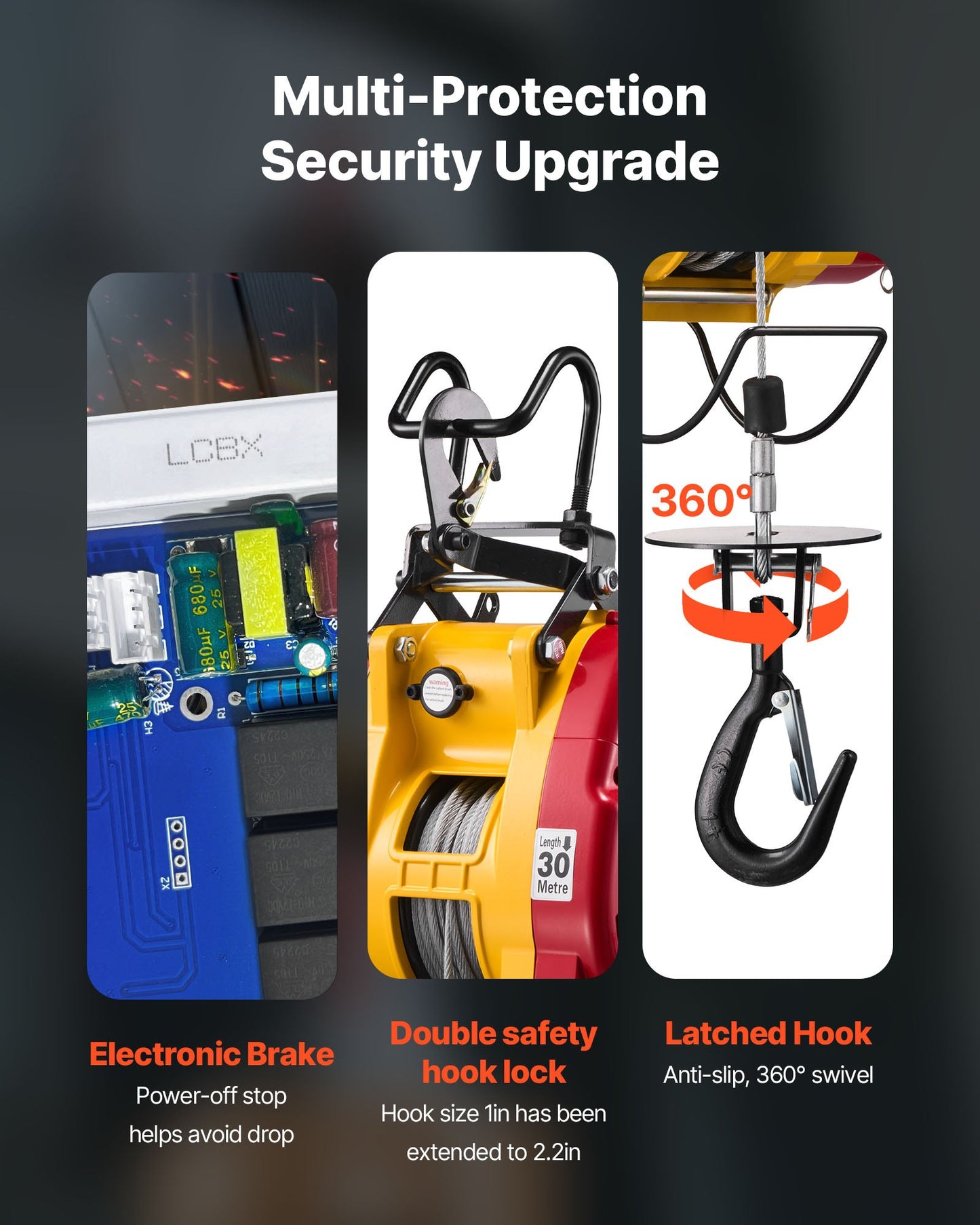 2-in-1 Electric Hoist Winch, 300 kg Capacity, 1500W Portable Power Winch Crane, 30 m Lifting Height, 18.9 m/min with Wired and Wireless Remote Control for Factory, Warehouss, Garage