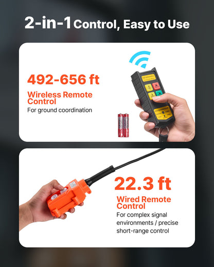 2-in-1 Electric Hoist Winch, 300 kg Capacity, 1500W Portable Power Winch Crane, 30 m Lifting Height, 18.9 m/min with Wired and Wireless Remote Control for Factory, Warehouss, Garage