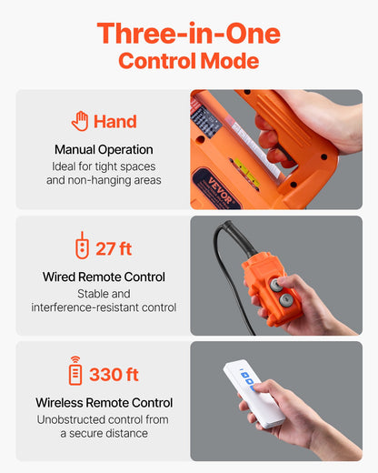 3-in-1 Electric Hoist Winch, 1100 lbs Capacity, 1500W Portable Power Winch, 30 ft Lifting Height, 16 ft/min with Wire and Wireless Remote Control, for Garage, Warehouse, Factory Lifting Towing