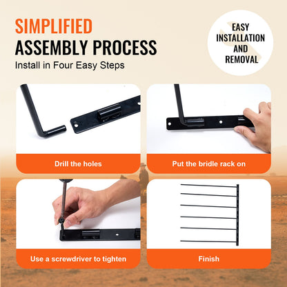 Väggmonterad sadelställning, 89 x 71 x 14 cm, utsvängbar sadelhållare, sadelställ i sex nivåer, platsbesparande hästdyna och filtställ för organisering av sadelrummet, släpvagnstillbehör