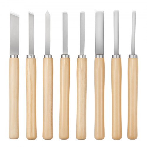Wood Lathe Turning Tool Set, 8PCS, Lathe Chisel Set with Carbon Steel Blade, 2 Skew, 1 Spear Point, 1 Parting, 1 Round Nose, 3 Gouge Tools, 1 Oxford Bag, for Beginners, Hobbyists, Professionals