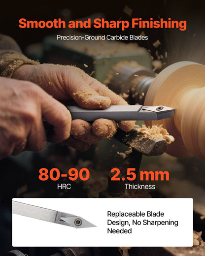 Wood Lathe Turning Tool Set, 6PCS, Lathe Roughing, Finishing, Detailing Hollow Tool with Wooden Handle, Diamond Round Square Carbide Inserts, Wooden Box, for Beginners, Hobbyists, Professionals