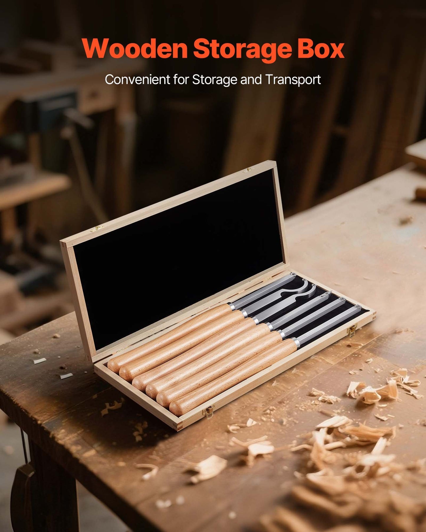 Wood Lathe Turning Tool Set, 6PCS, Lathe Roughing, Finishing, Detailing Hollow Tool with Wooden Handle, Diamond Round Square Carbide Inserts, Wooden Box, for Beginners, Hobbyists, Professionals