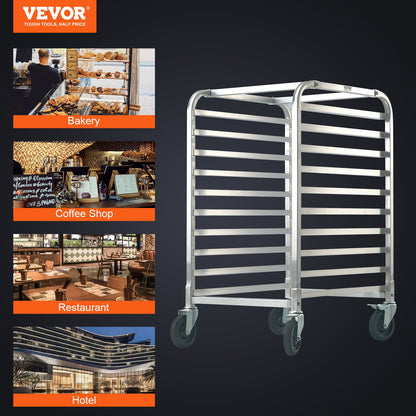Bun Pan Rack, 10-Tier Commercial Bakery Racks with Brake Wheels, Aluminum Racking Trolley Storage for Half & Full Sheet, Speed Rack For Kitchen Home, Bread Baking Equipment, 26"L x 20.3"W x 39"H