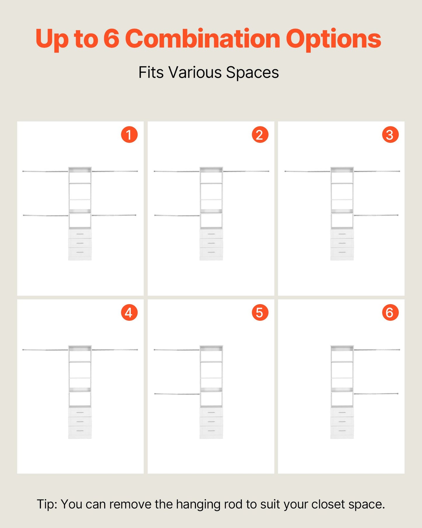 Garderobssystem med 3 lådor, justerbar höjd i trä, modern klädkammare med 4 utdragbara galgar, fristående klädställ, vit