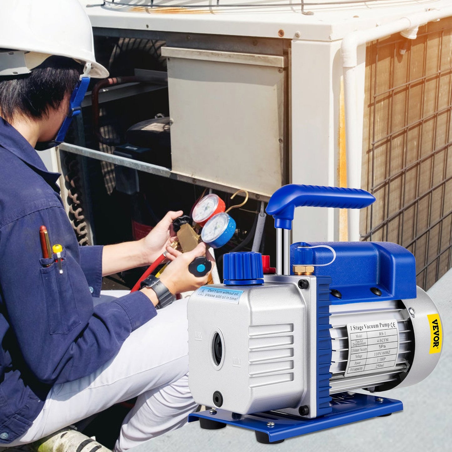 AC-vakuumpump grenrörsmätare 4,8 CFM 5PA HVAC-vakuumpump med låda