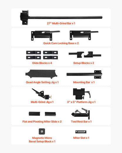 Pro Grind-slipningssystem, Multi-Grind-slipjigg för 152 mm och 203 mm bänkslipmaskin - med plattformsjigg, verktygsstöd, monteringsblock, geringsskena, mikrofasblock, för träsvarvningsverktyg