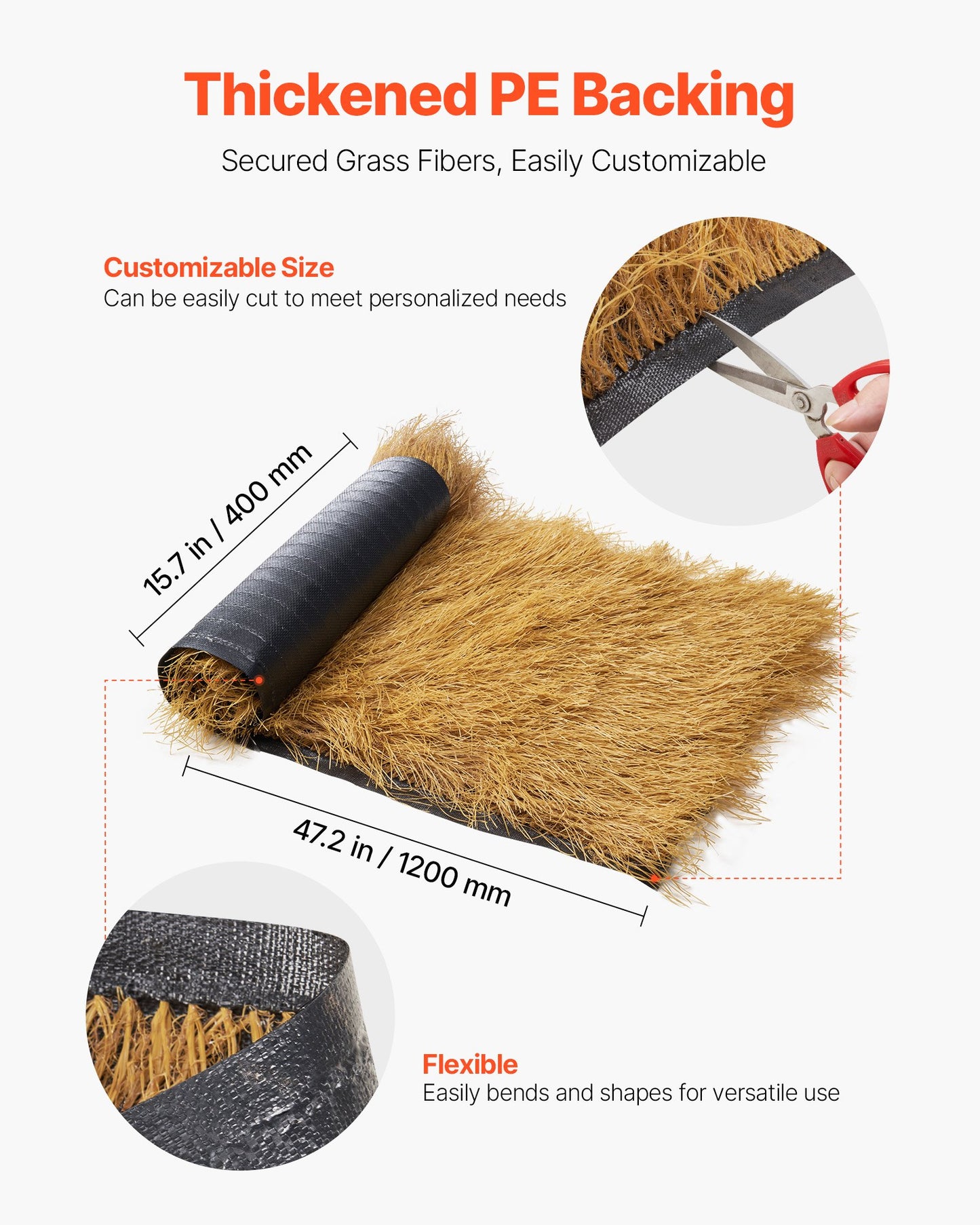Artificial Thatch Grass Roof, 0.4 x 1.2 m Tiki Bar Hut Thatch Roofing Roll, Waterproof & Fire-Resistant, Palapa Tiki Roof Mat for Patio Pool Beach Tropical Hawaiian Party Decor