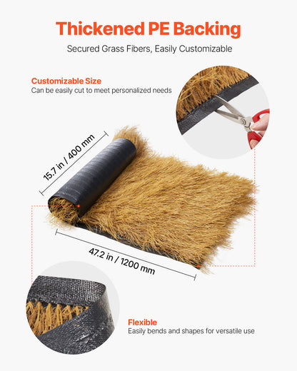 Artificial Thatch Grass Roof, 0.4 x 1.2 m Tiki Bar Hut Thatch Roofing Roll, Waterproof & Fire-Resistant, Palapa Tiki Roof Mat for Patio Pool Beach Tropical Hawaiian Party Decor