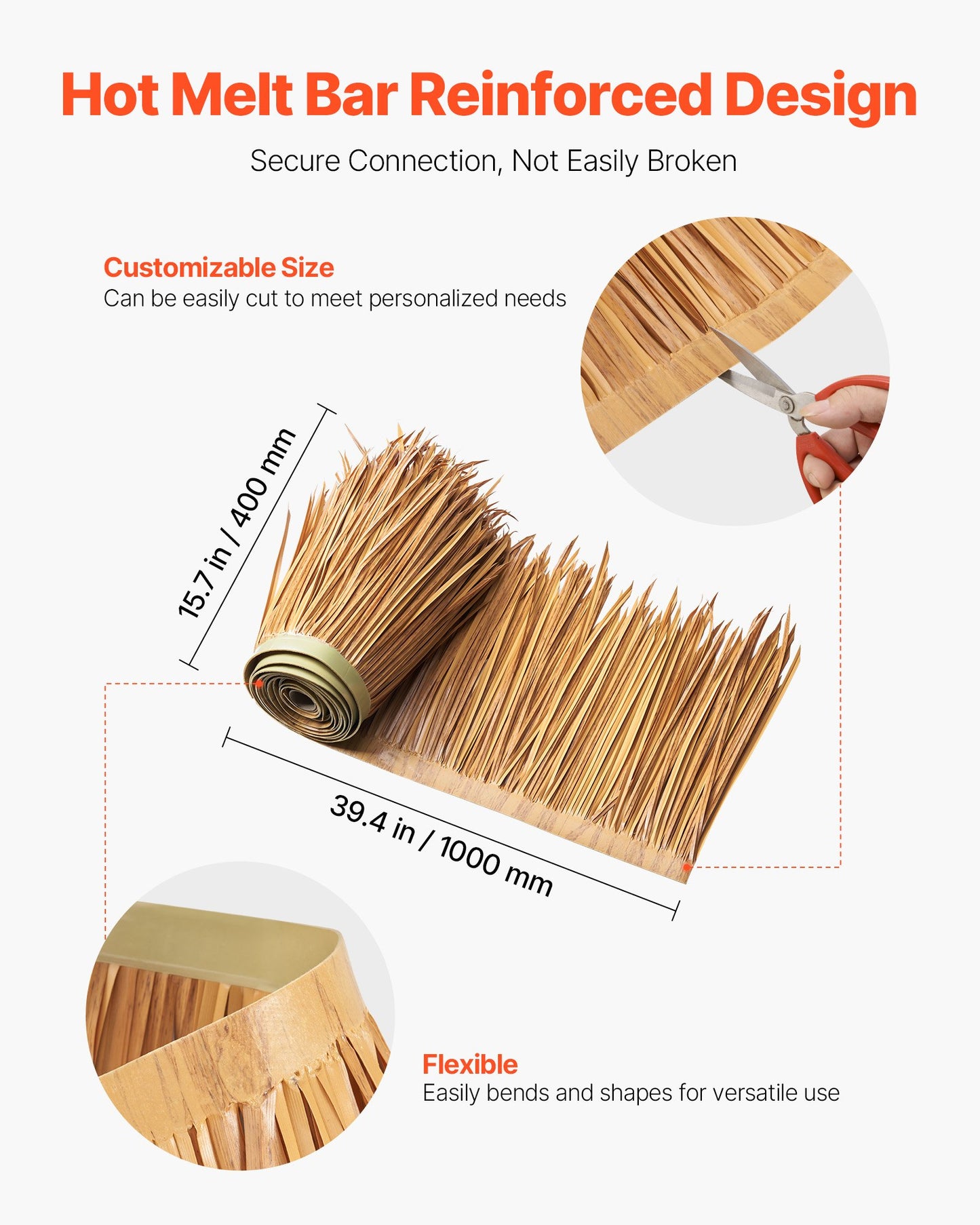 Konstgjort halmtak, 0,4 x 1 m mexikansk stil Tiki Bar Hut kjol halmtaksrulle, vattentät och brandsäker, Palapa Duck blindgräs för uteplats pool strand hawaiiansk festdekor