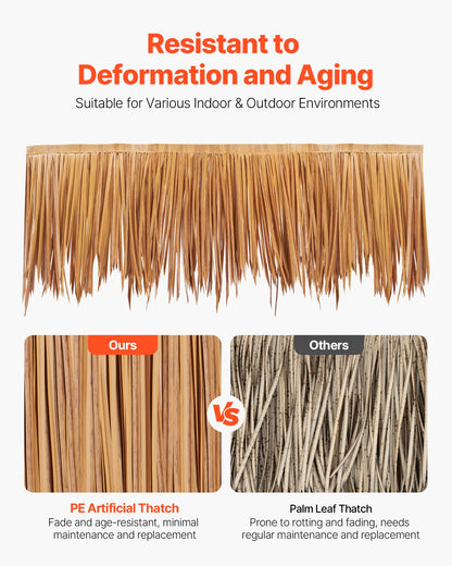 Artificial Thatch Grass Roof, 0.4 x 5 m Mexican Style Tiki Bar Hut Skirt Thatch Roofing Roll, Waterproof & Fire-Resistant, Palapa Duck Blind Grass for Patio Pool Beach Hawaiian Party Decor